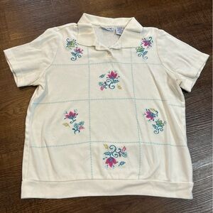 Vintage Blair Cream Women’s Polo with Colorful Embroidery Size Large